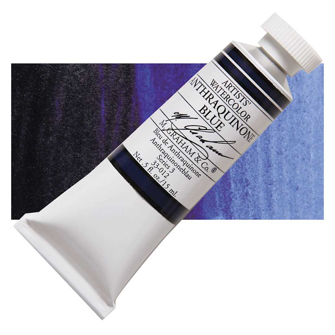 Open in modal - M. Graham Artists' Watercolor - Anthraquinone Blue, 15 ml tube and swatch
