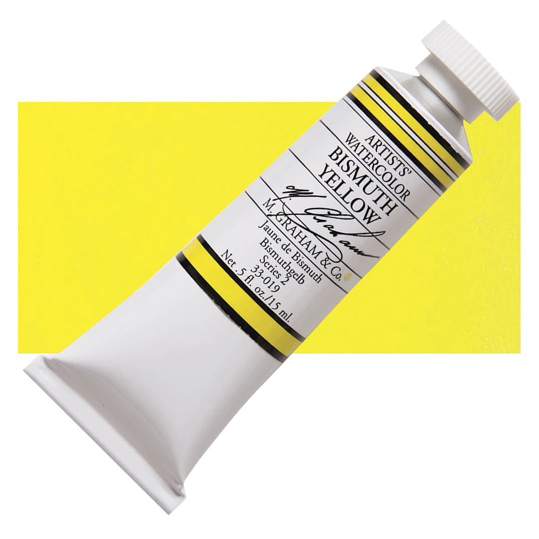 Open in modal - M. Graham Artists' Watercolor - Bismuth Yellow, 15 ml Tube and swatch