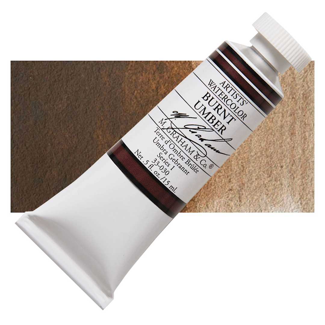 Open in modal - M. Graham Artists' Watercolor - Burnt Umber, 15 ml Tube and swatch