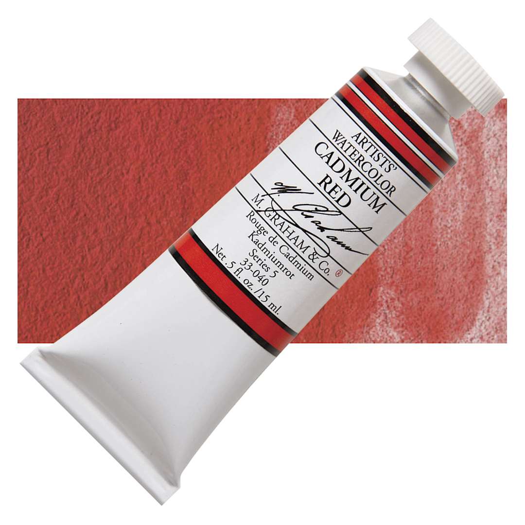 Open in modal - M. Graham Artists' Watercolor - Cadmium Red, 15 ml Tube and swatch