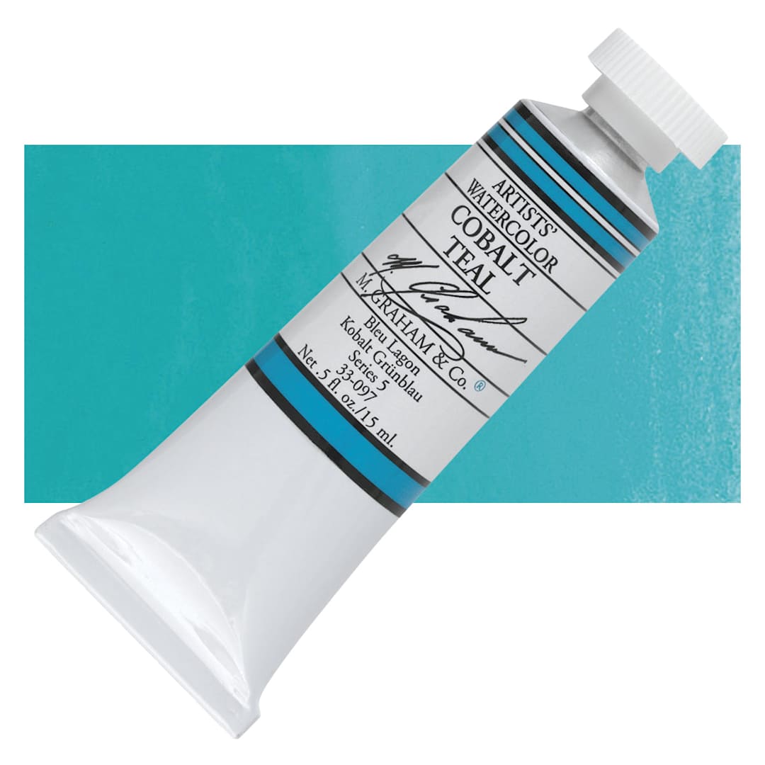Open in modal - M. Graham Artists' Watercolor - Cobalt Teal, 15 ml Tube and swatch