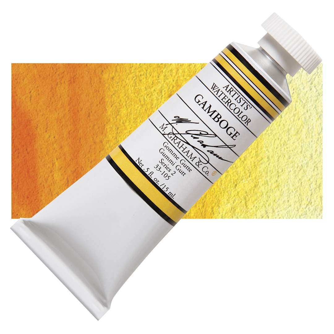 Open in modal - M. Graham Artists' Watercolor - Gamboge, 15 ml tube and swatch