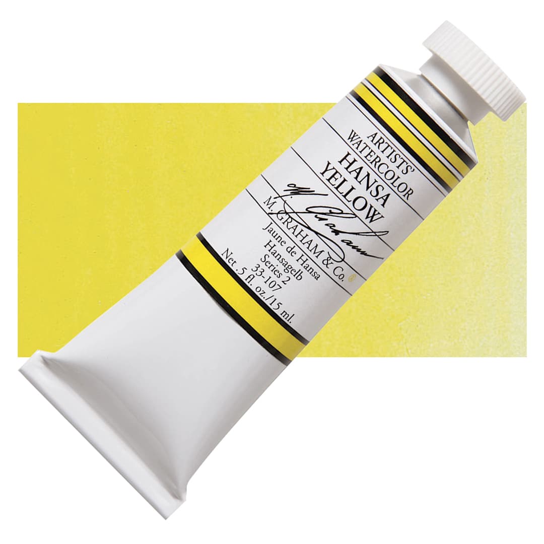Open in modal - M. Graham Artists' Watercolor - Hansa Yellow, 15 ml Tube and swatch