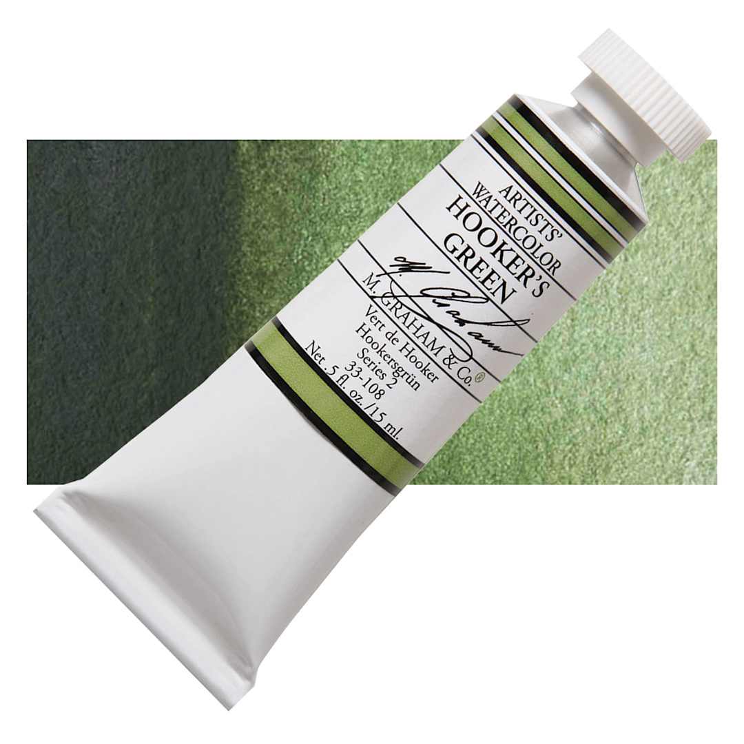 Open in modal - M. Graham Artists' Watercolor - Hooker's Green, 15 ml Tube and swatch