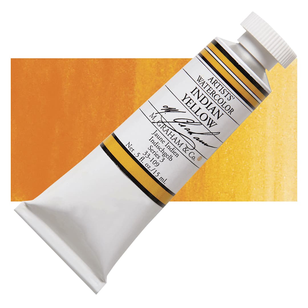 Open in modal - M. Graham Artists' Watercolor - Indian Yellow, 15 ml Tube and swatch