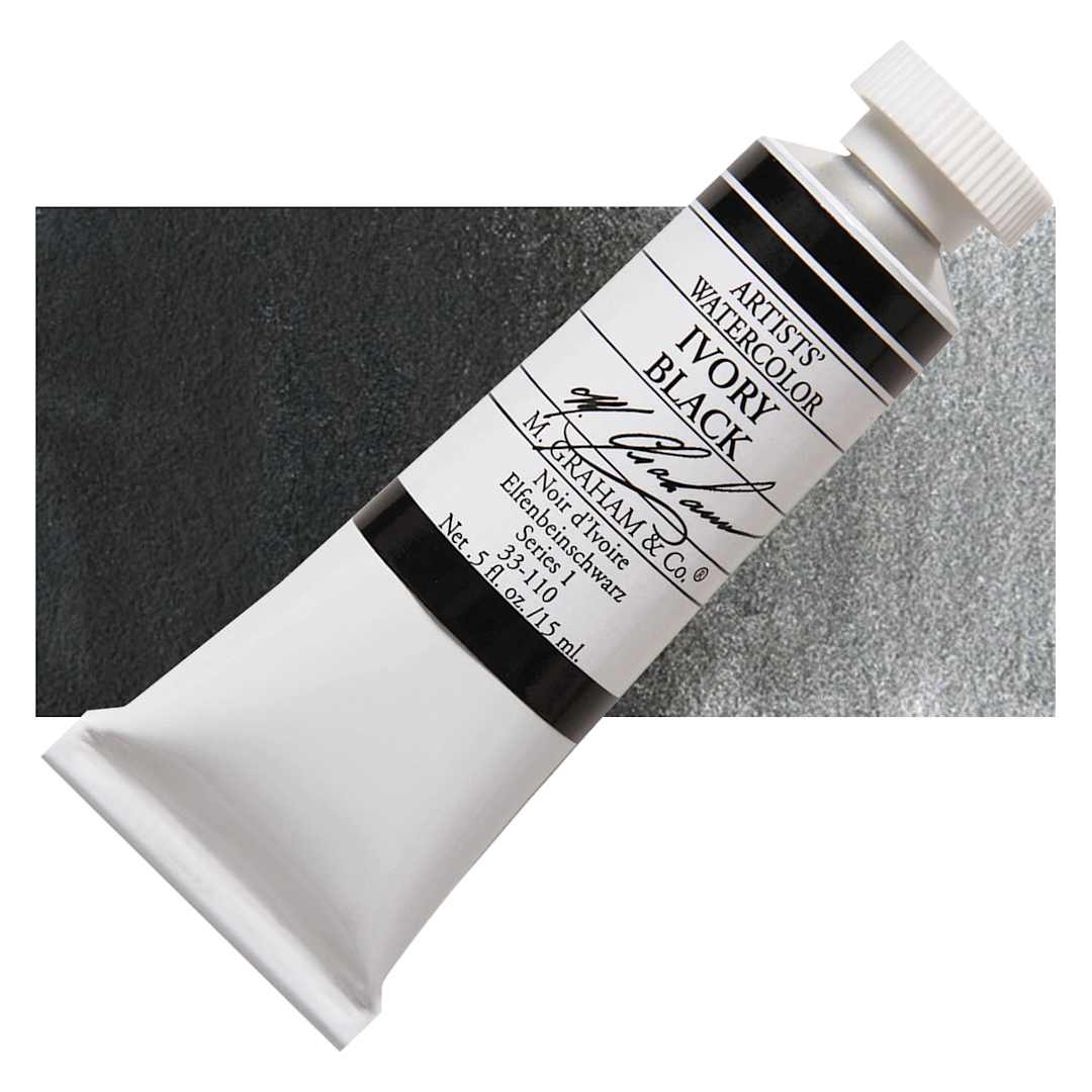 Open in modal - M. Graham Artists' Watercolor - Ivory Black, 15 ml tube and swatch
