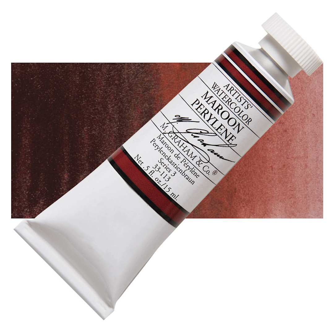 Open in modal - M. Graham Artists' Watercolor - Maroon Perylene, 15 ml Tube and swatch