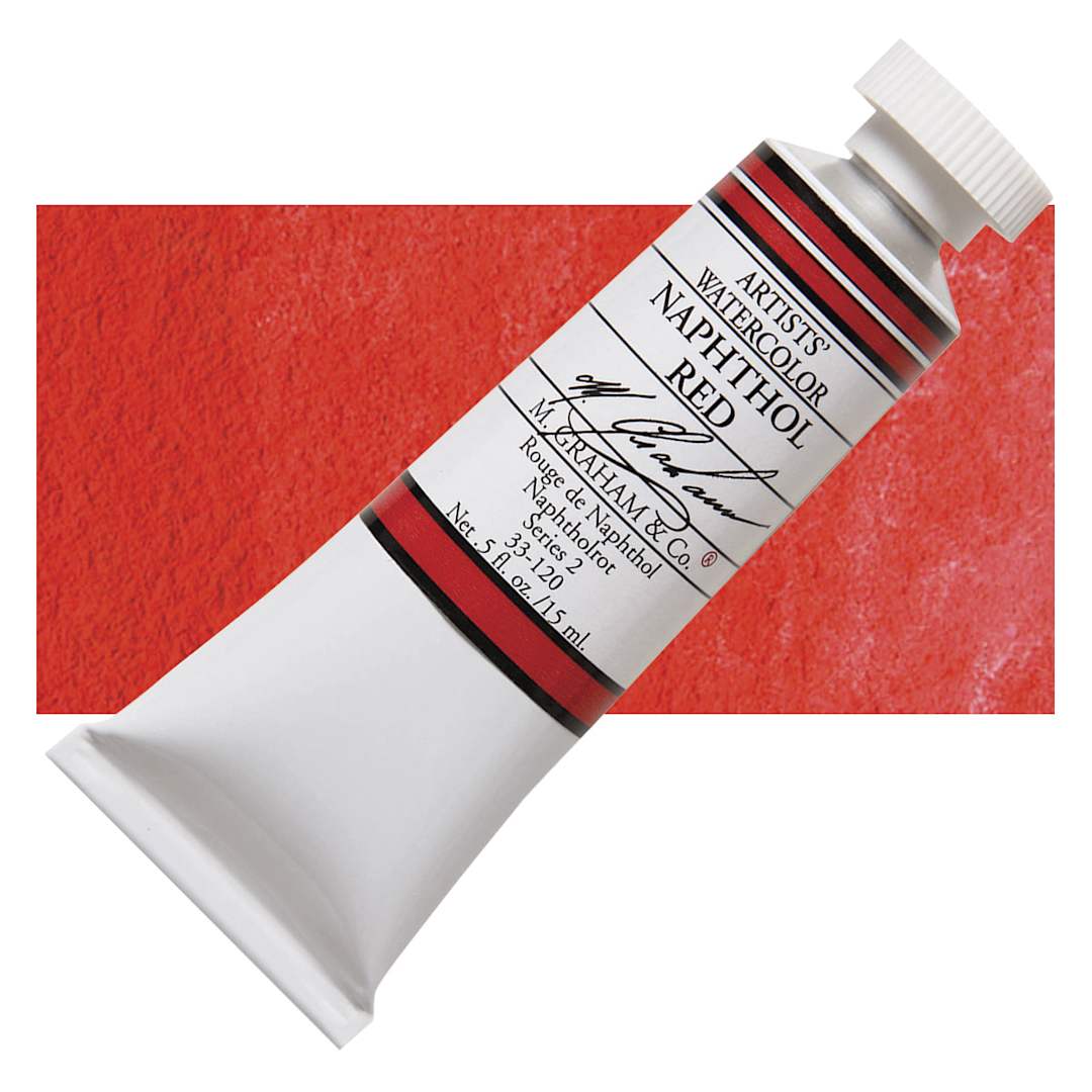 Open in modal - M. Graham Artists' Watercolor - Naphthol Red, 15 ml Tube and swatch