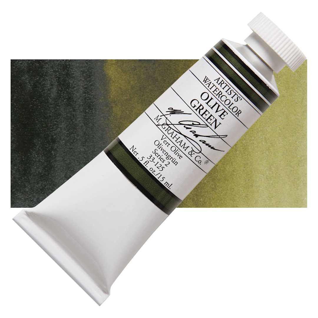 Open in modal - M. Graham Artists' Watercolor - Olive Green, 15 ml Tube and swatch