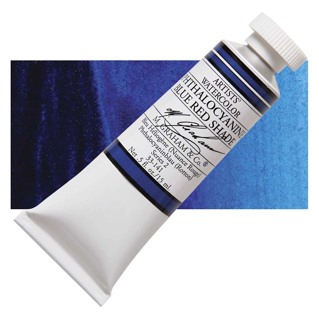 Open in modal - M. Graham Artists' Watercolor - Phthalo Blue Red Shade, 15 ml Tube and swatch