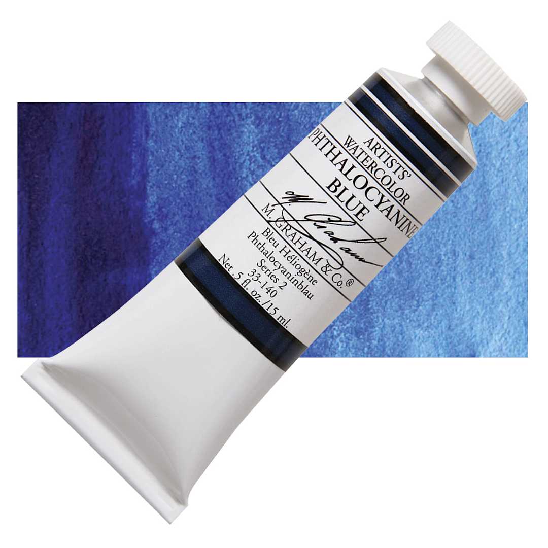 Open in modal - M. Graham Artists' Watercolor - Phthalo Blue, 15 ml Tube and swatch