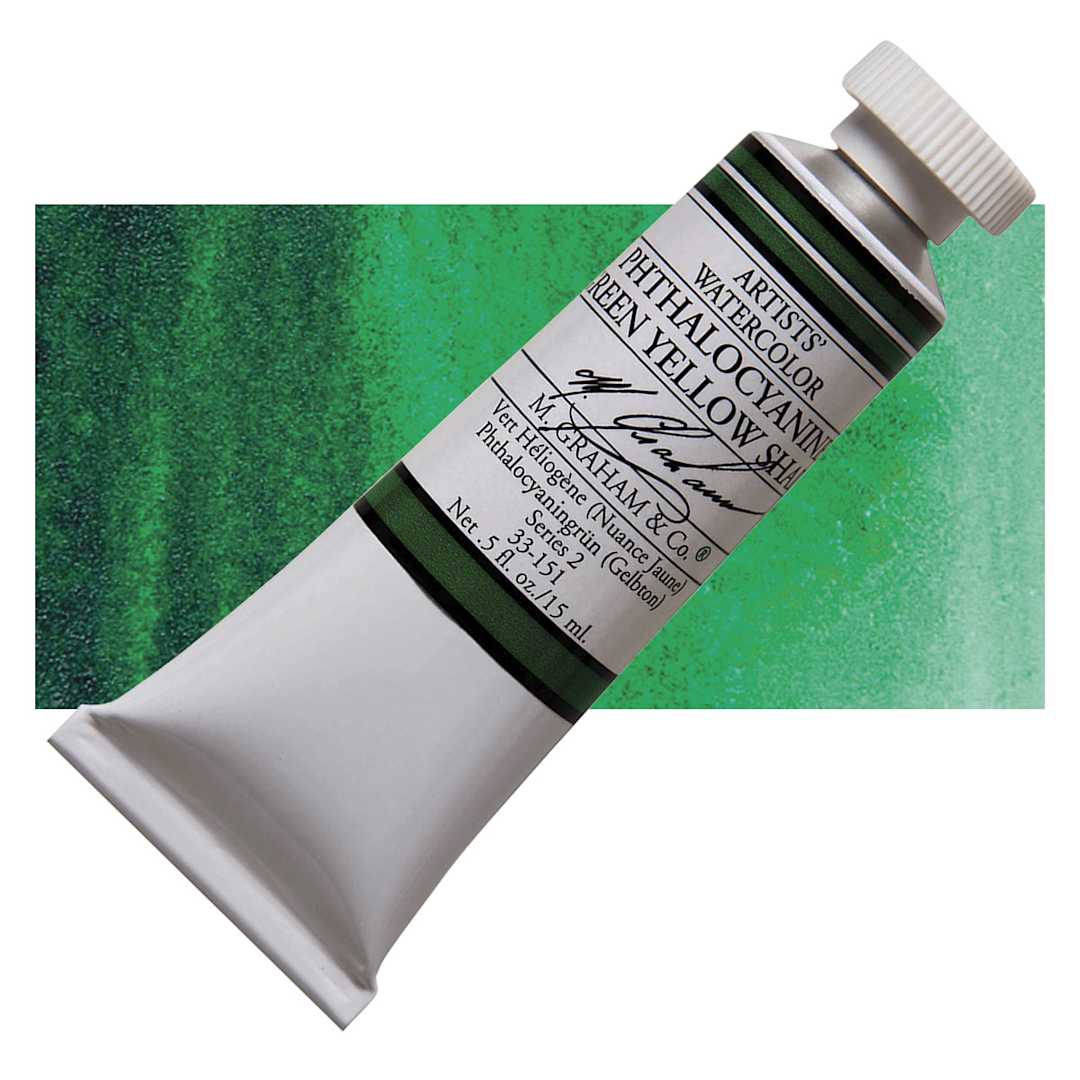 Open in modal - M. Graham Artists' Watercolor - Phthalo Green Yellow Shade, 15 ml Tube and swatch