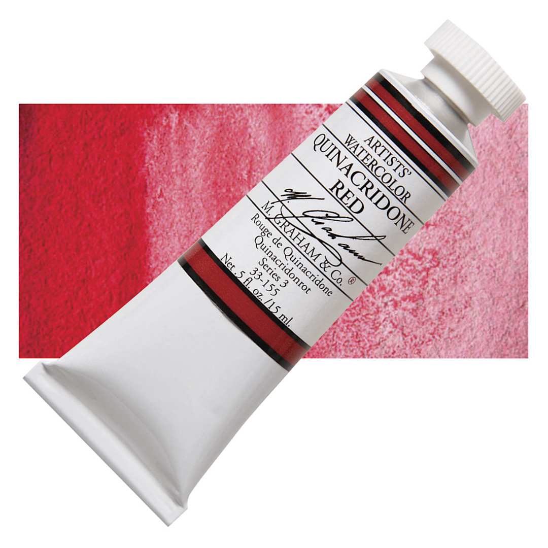 Open in modal - M. Graham Artists' Watercolor - Quinacridone Red, 15 ml Tube and swatch