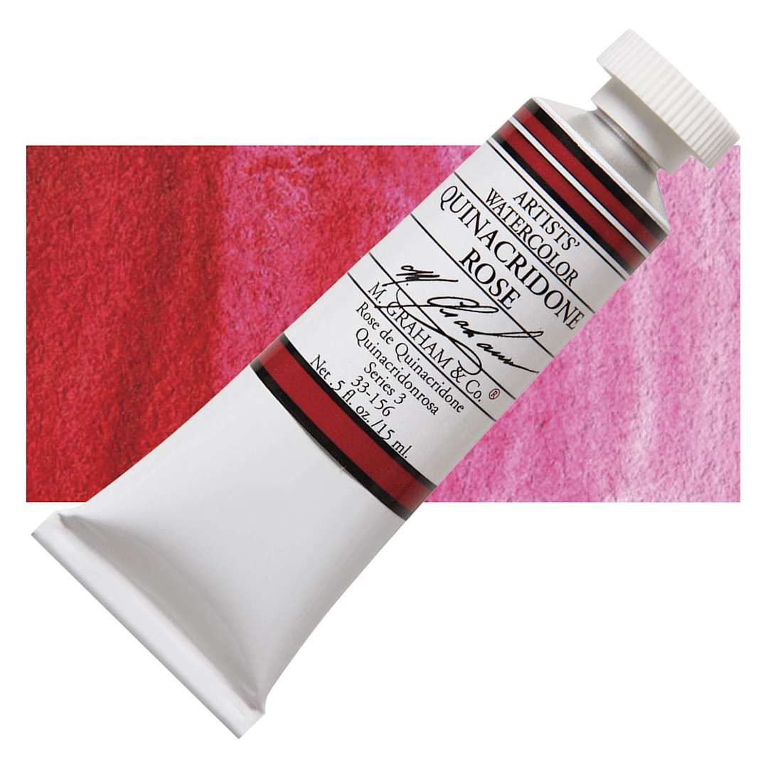 Open in modal - M. Graham Artists' Watercolor - Quinacridone Rose, 15 ml Tube and swatch