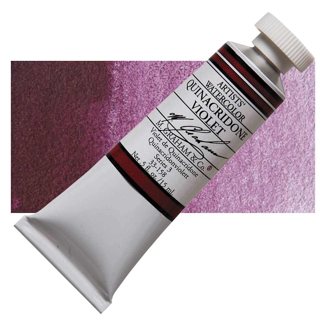 Open in modal - M. Graham Artists' Watercolor - Quinacridone Violet, 15 ml Tube and swatch