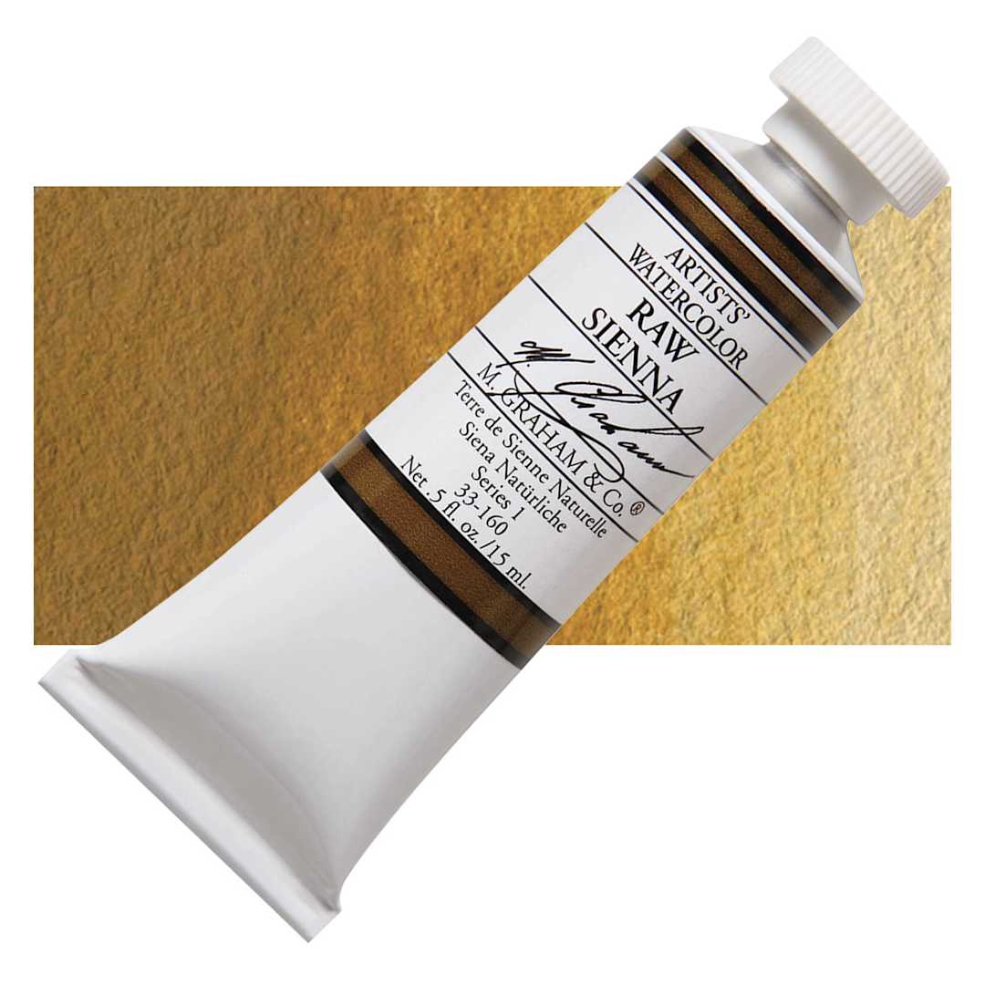 Open in modal - M. Graham Artists' Watercolor - Raw Sienna, 15 ml tube and swatch