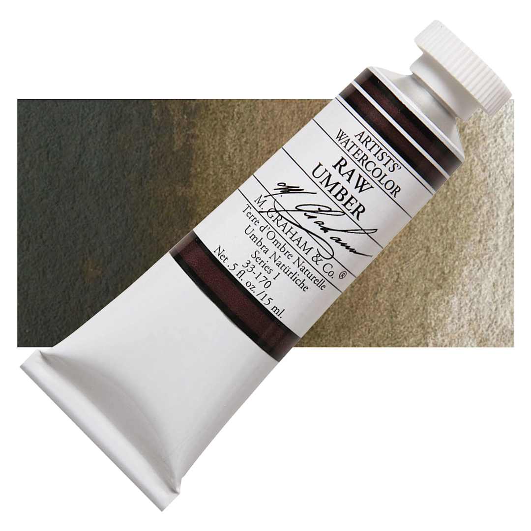 Open in modal - M. Graham Artists' Watercolor - Raw Umber, 15 ml tube and swatch