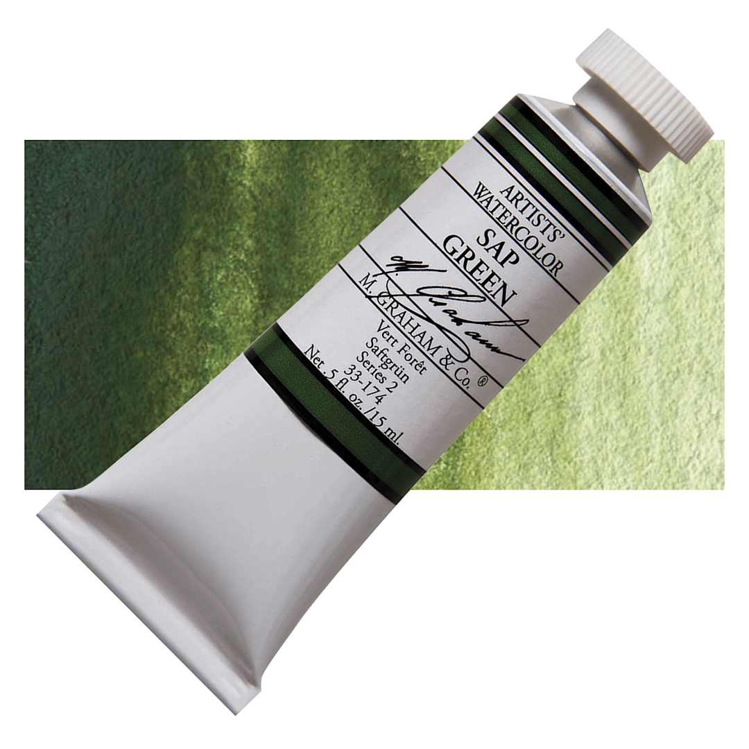 Open in modal - M. Graham Artists' Watercolor - Sap Green Permanent, 15 ml Tube and swatch