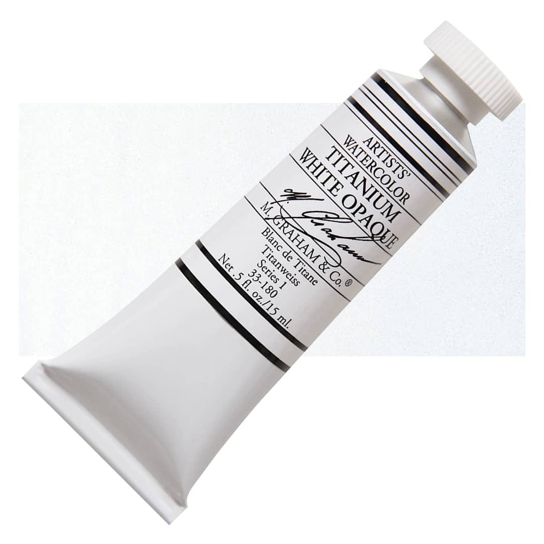 Open in modal - M. Graham Artists' Watercolor - Titanium White Opaque, 15 ml tube and swatch