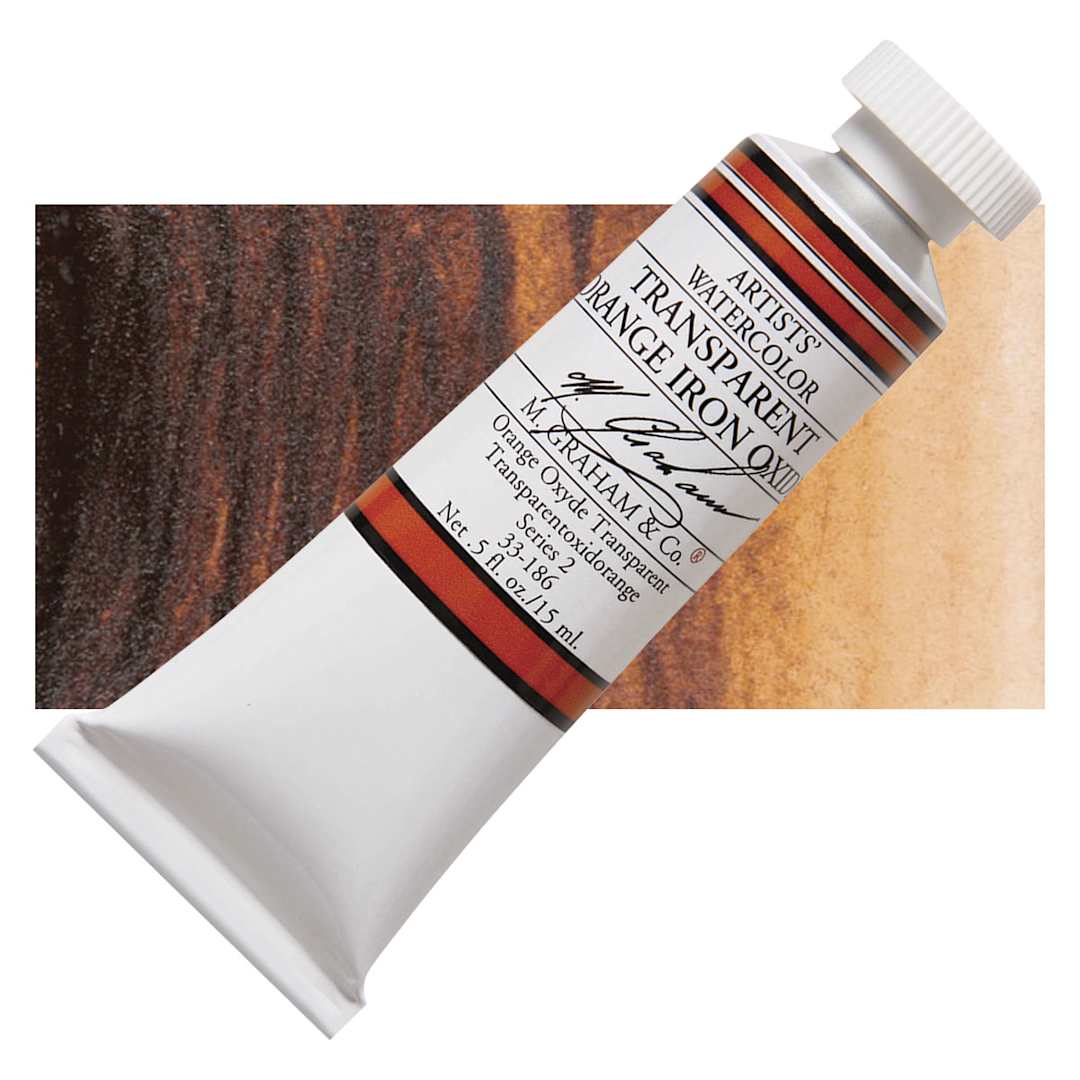 Open in modal - M. Graham Artists' Watercolor - Transparent Orange Oxide, 15 ml Tube and swatch