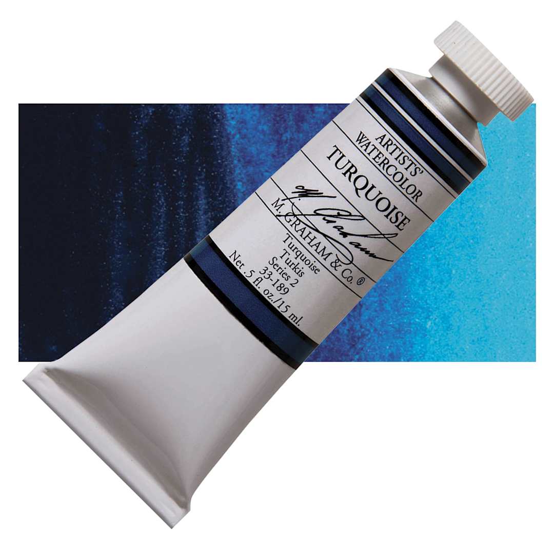 Open in modal - M. Graham Artists' Watercolor - Turquoise, 15 ml Tube and swatch