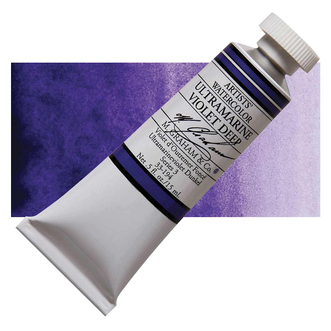 Open in modal - M. Graham Artists' Watercolor - Ultramarine Violet Deep, 15 ml tube and swatch
