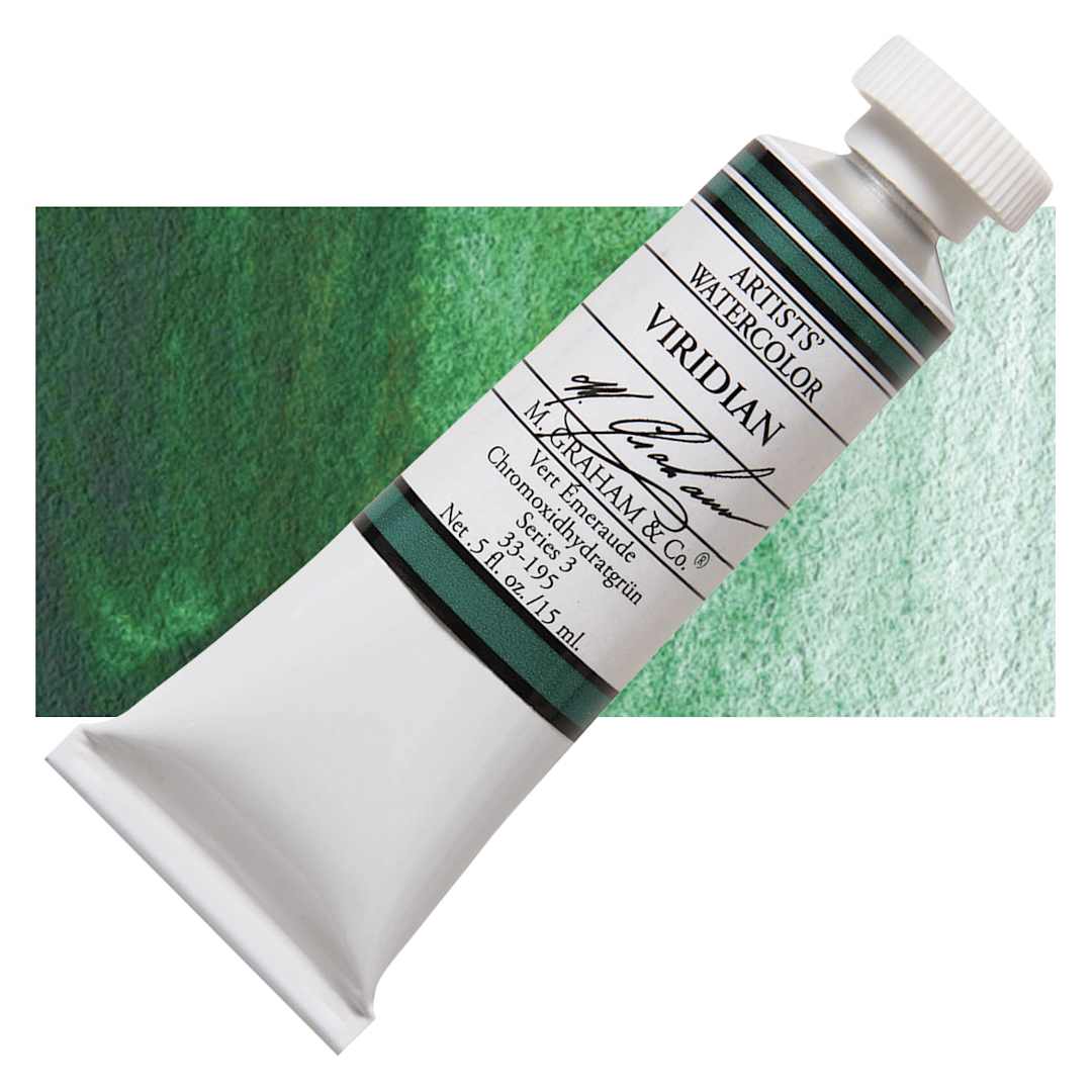 Open in modal - M. Graham Artists' Watercolor - Viridian, 15 ml tube and swatch