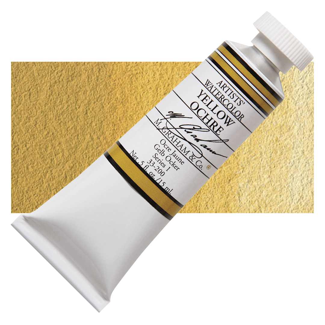 Open in modal - M. Graham Artists' Watercolor - Yellow Ochre, 15 ml Tube and swatch