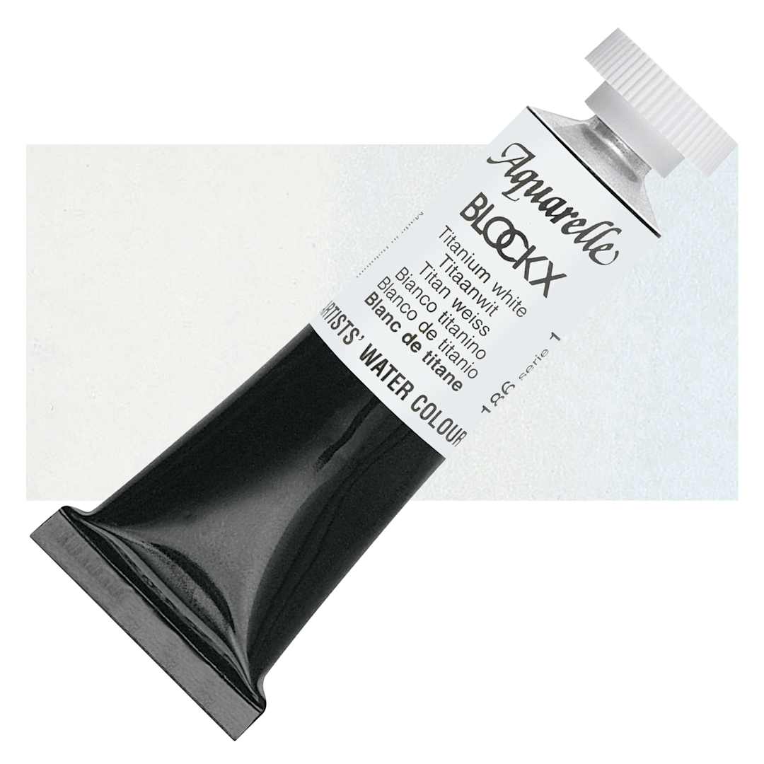 Open in modal - Blockx Artists' Watercolor - Titianium White, 15 ml Tube and swatch