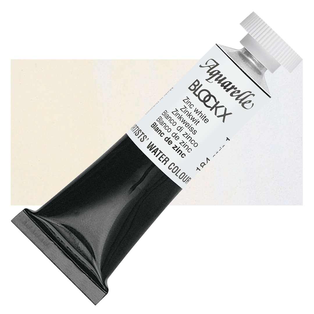 Open in modal - Blockx Artists' Watercolor - Zinc White, 15 ml tube and swatch