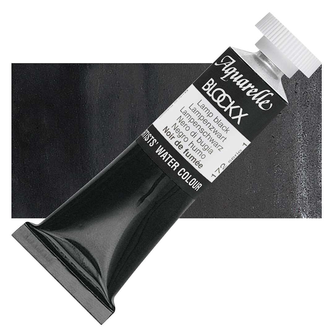Open in modal - Blockx Artists' Watercolor - Lamp Black, 15 ml Tube and swatch