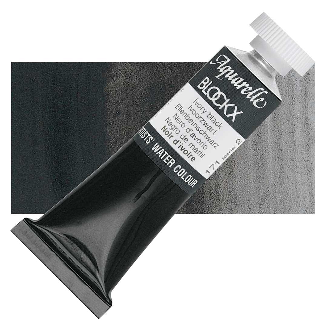 Open in modal - Blockx Artists' Watercolor - Ivory Black, 15 ml tube and swatch