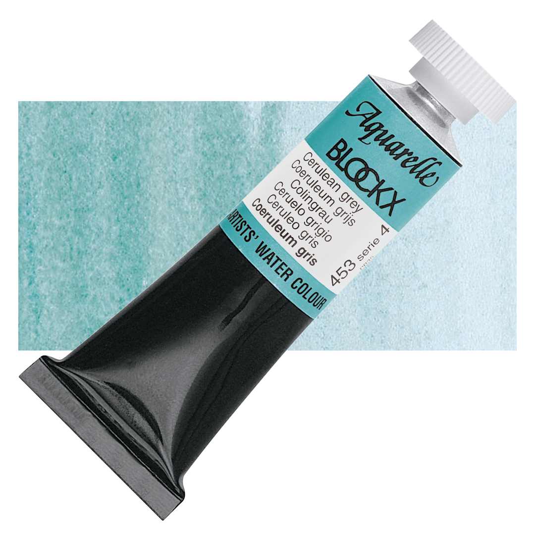 Open in modal - Blockx Artists' Watercolor - Cerulean Gray, 15 ml Tube and swatch