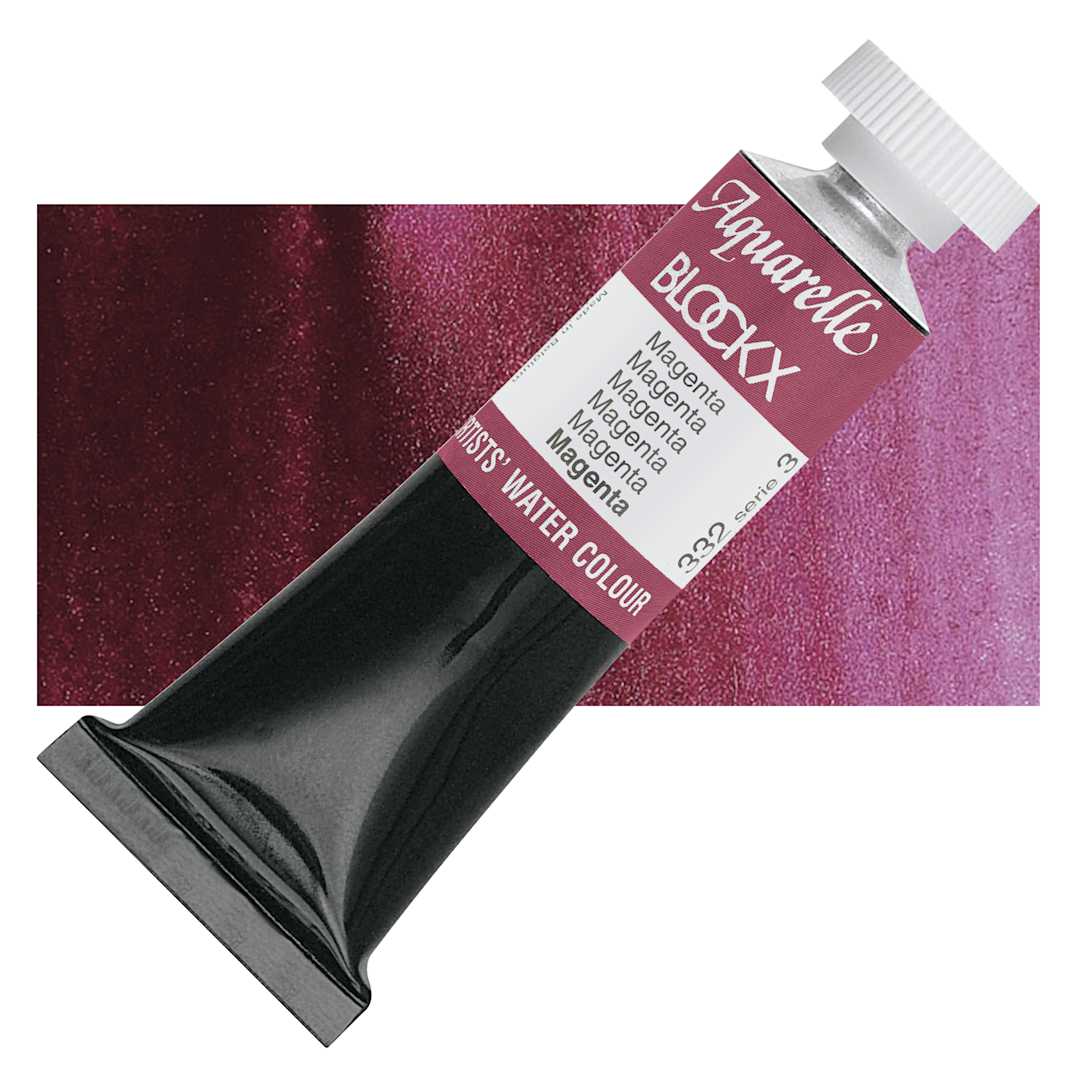 Open in modal - Blockx Artists' Watercolor - Magenta, 15 ml tube and swatch