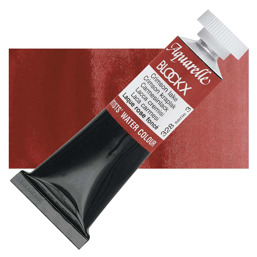 Open in modal - Blockx Artists' Watercolor - Crimson Lake, 15 ml Tube and swatch