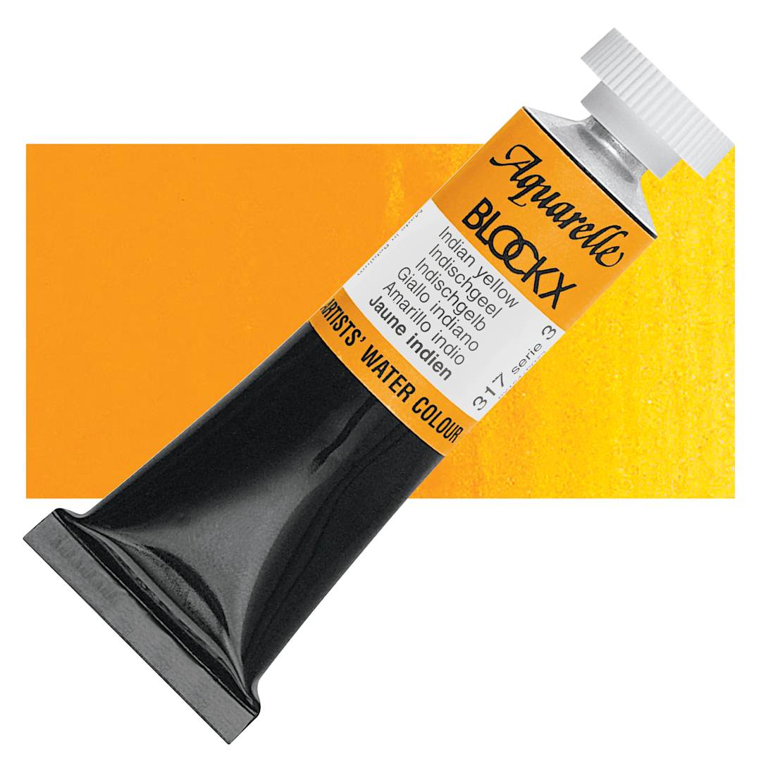 Open in modal - Blockx Artists' Watercolor - Indian Yellow, 15 ml Tube and swatch