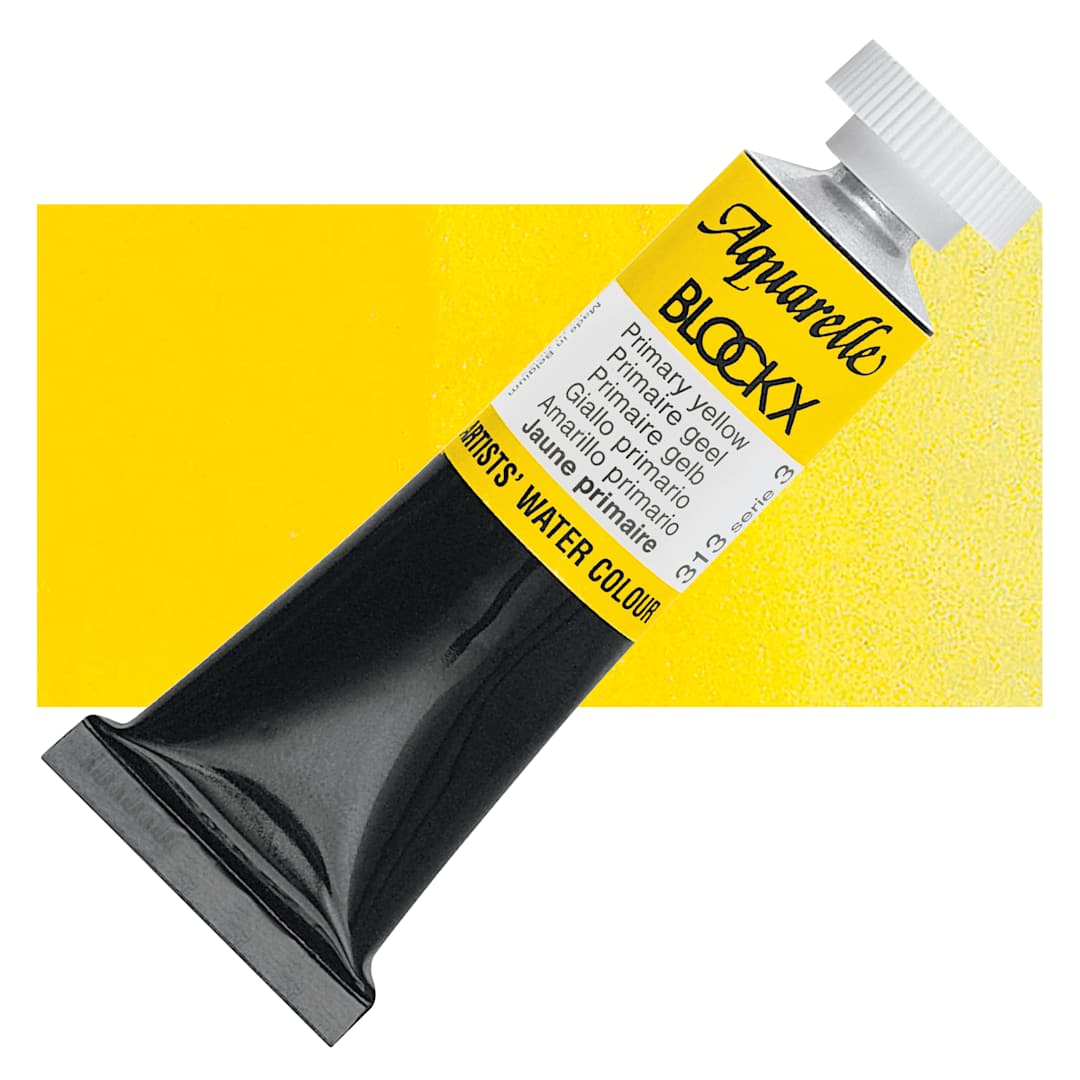 Open in modal - Blockx Artists' Watercolor - Primary Yellow, 15 ml Tube and swatch