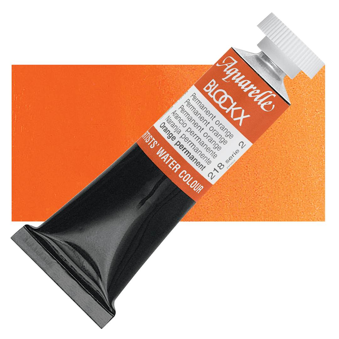 Open in modal - Blockx Artists' Watercolor - Permanent Orange, 15 ml Tube and swatch