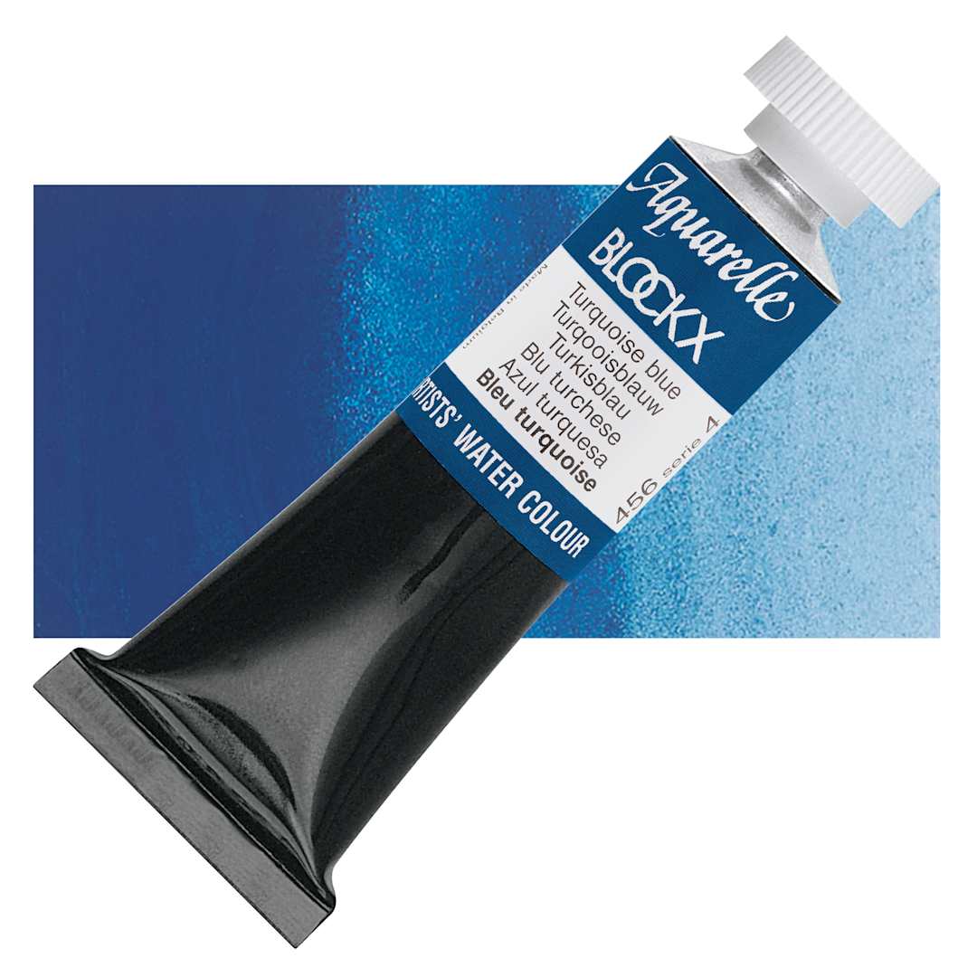 Open in modal - Blockx Artists' Watercolor - Turquoise Blue, 15 ml Tube and swatch