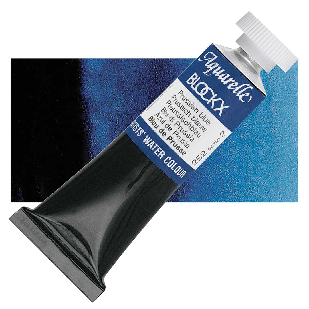 Open in modal - Blockx Artists' Watercolor - Prussian Blue, 15 ml Tube and swatch