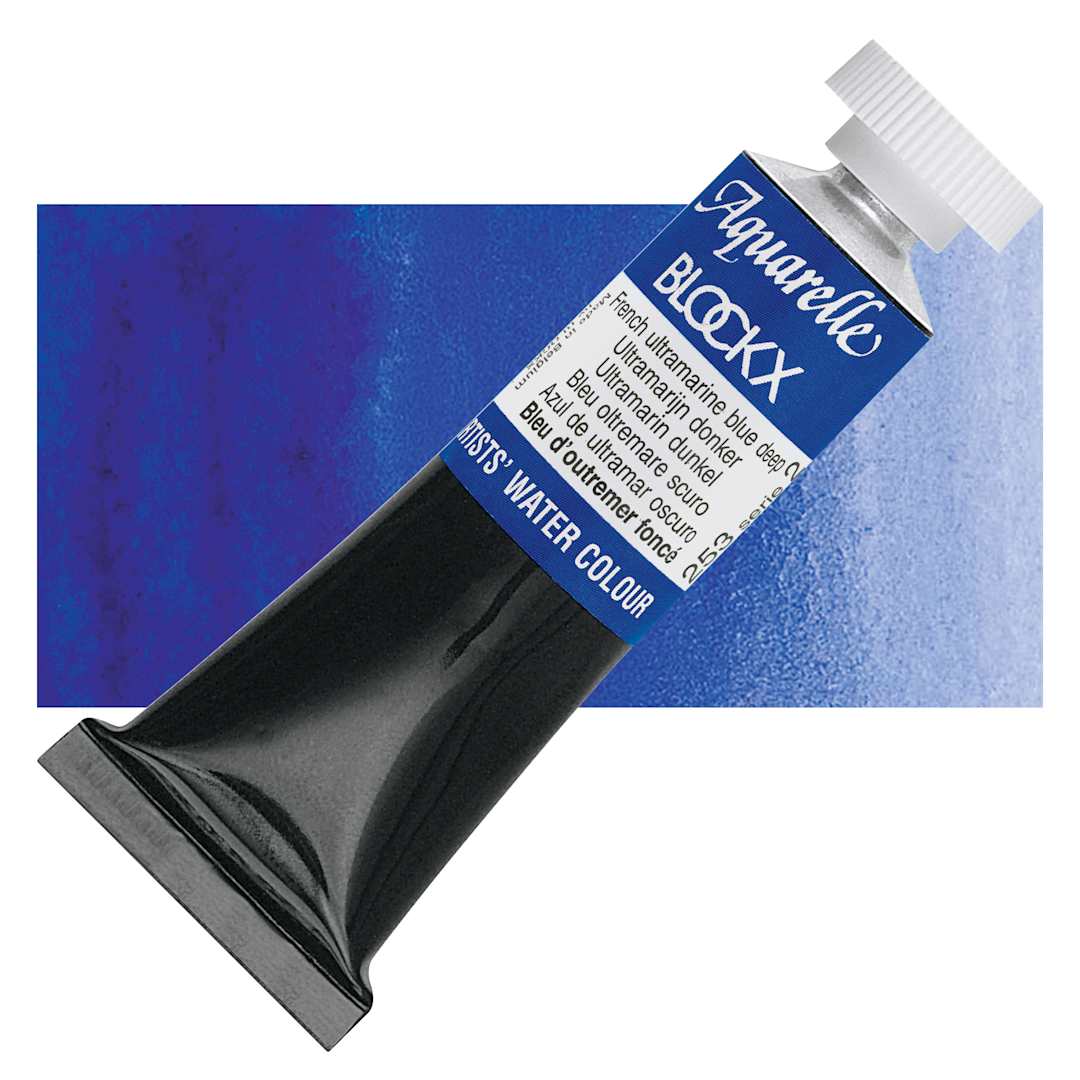 Open in modal - Blockx Artists' Watercolor - French Ultramarine Blue Deep, 15 ml Tube and swatch