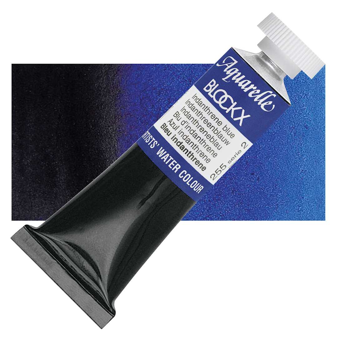 Open in modal - Blockx Artists' Watercolor - Indanthrene Blue, 15 ml Tube and swatch