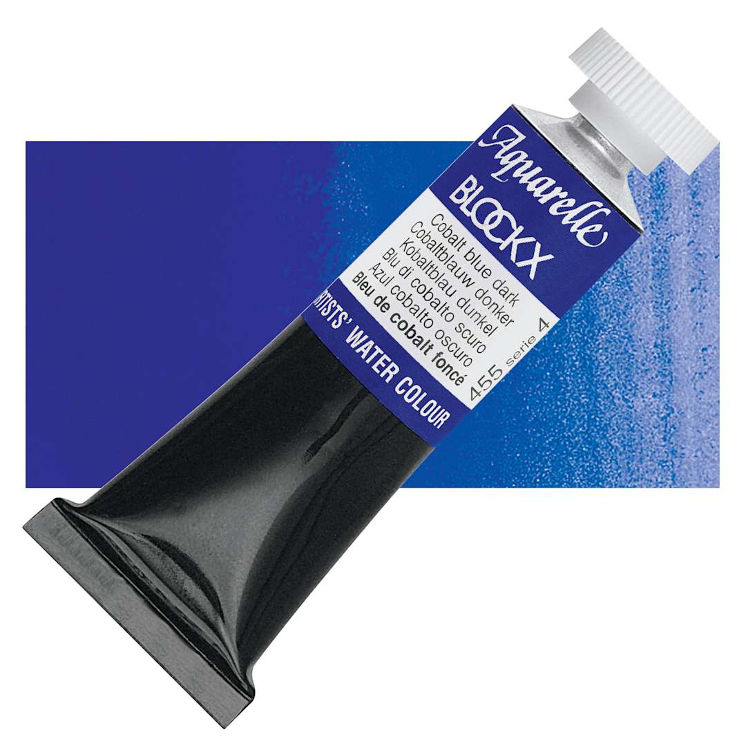 Open in modal - Blockx Artists' Watercolor - Cobalt Blue Dark, 15 ml Tube and swatch