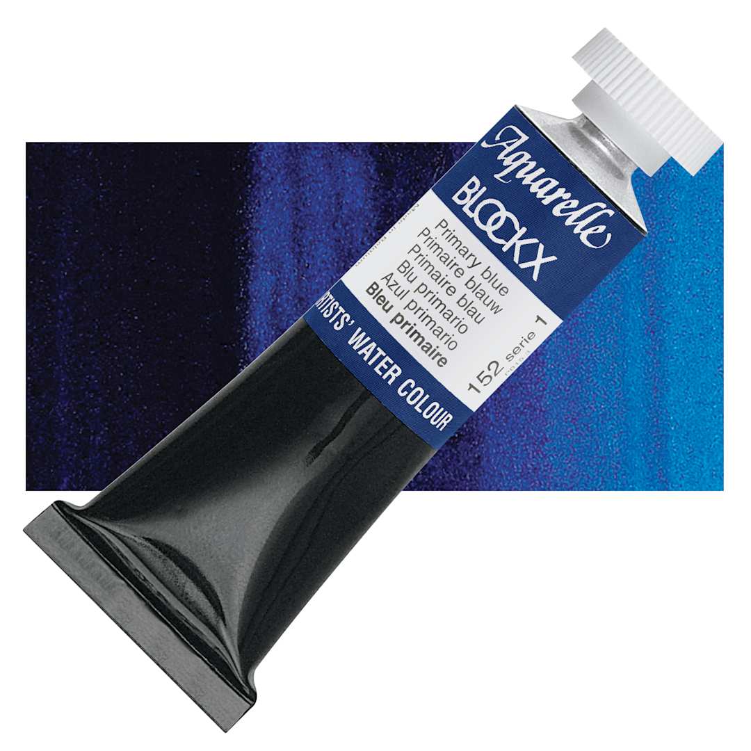 Open in modal - Blockx Artists' Watercolor - Primary Blue, 15 ml Tube and swatch