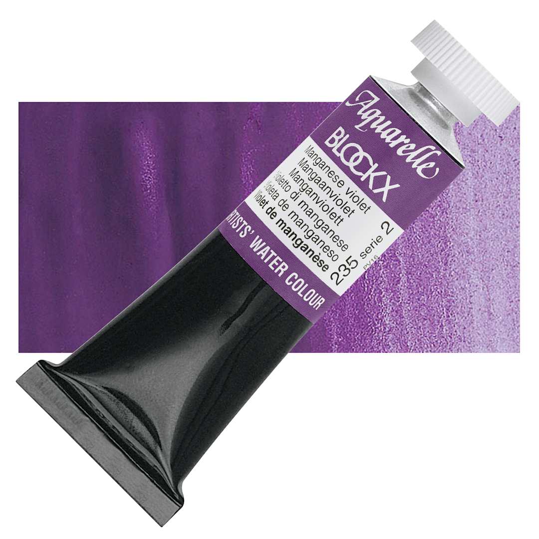 Open in modal - Blockx Artists' Watercolor - Manganese Violet, 15 ml Tube and swatch