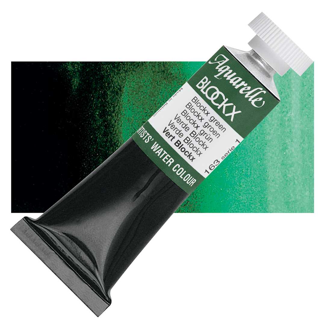 Open in modal - Blockx Artists' Watercolor - Blockx Green, 15 ml Tube and swatch