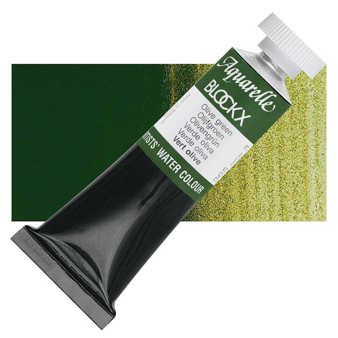 Open in modal - Blockx Artists' Watercolor - Olive Green, 15 ml Tube and swatch