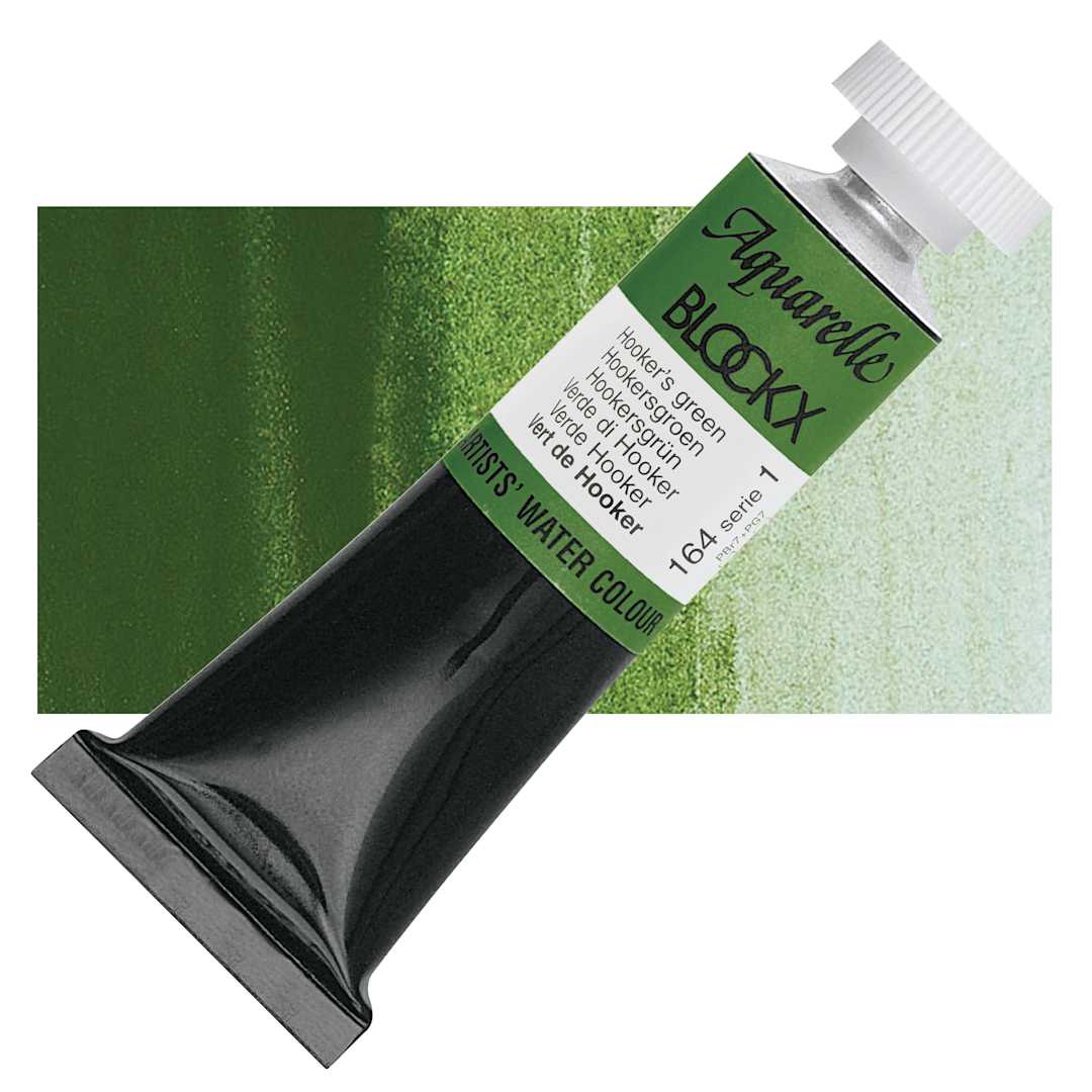 Open in modal - Blockx Artists' Watercolor - Hooker's Green, 15 ml Tube and swatch