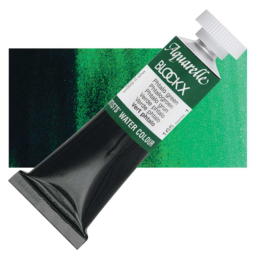 Open in modal - Blockx Artists' Watercolor - Phthalo Green, 15 ml Tube and swatch