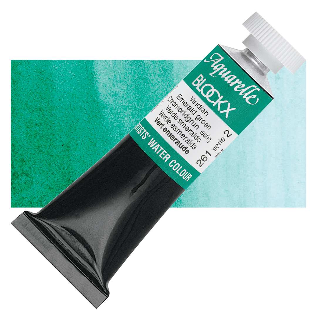 Open in modal - Blockx Artists' Watercolor - Viridian, 15 ml tube and swatch
